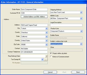Order Processing - Component Order